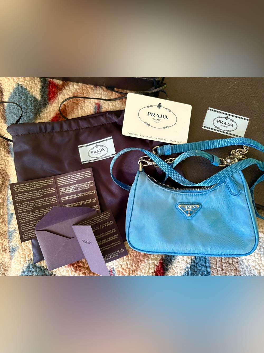 Authentic Prada blue nylon mini satchel bag, comes w all tags, box, & dust bag.